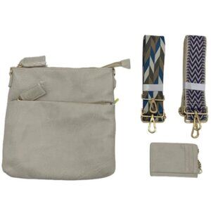 New (without tags) AHDORNED Cream Multi-Zip Messenger with Two Straps